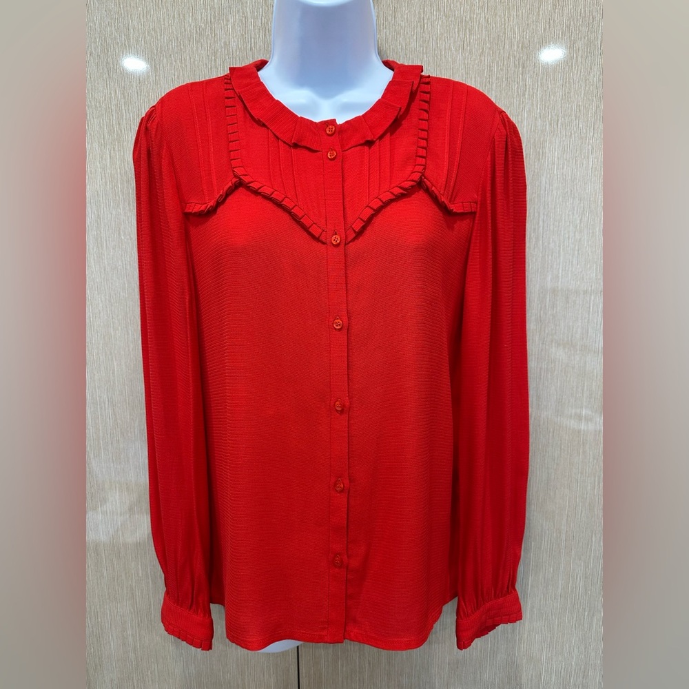 NWT MAJE Corette Red Ruffle Trim Blouse Size 3 (approx. US Medium)